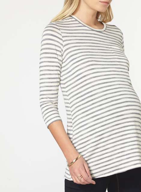**Maternity Ivory And Grey Stripe T-Shirt